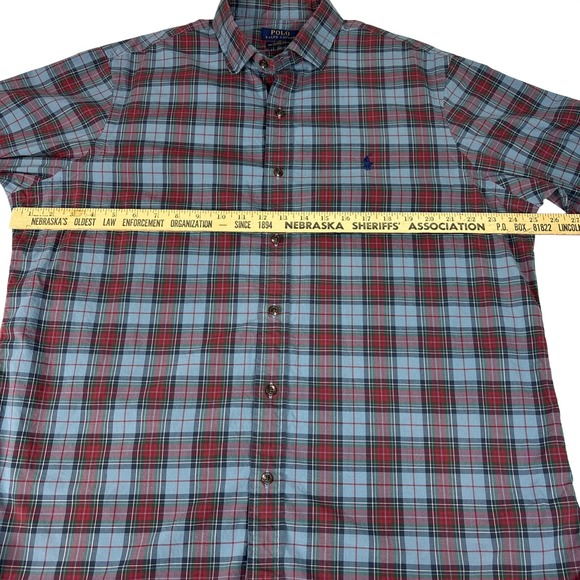 Polo Ralph Lauren EUC Plaid Button Down Men's XL Blue Red Classic Fit Stretch - Picture 4 of 11